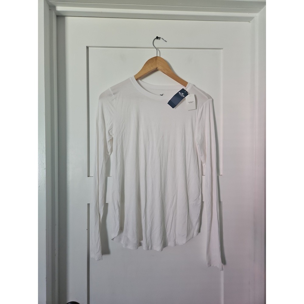 Hollister‎ Must-Have Collection Long Sleeve Tee Shirt White Curved Hem NWT XS
